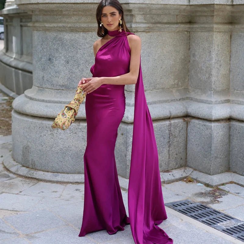 SOERA Demetra Satin Halter Backless Evening Gown - Dress -  Purple S