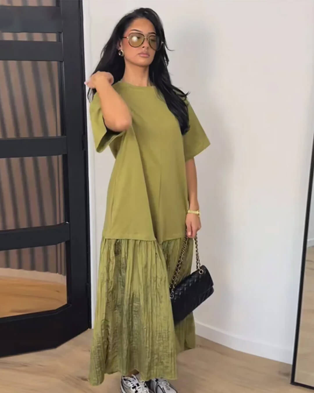 SOERA Eris Pleated Patchwork Midi Dress - Dress -  Green L