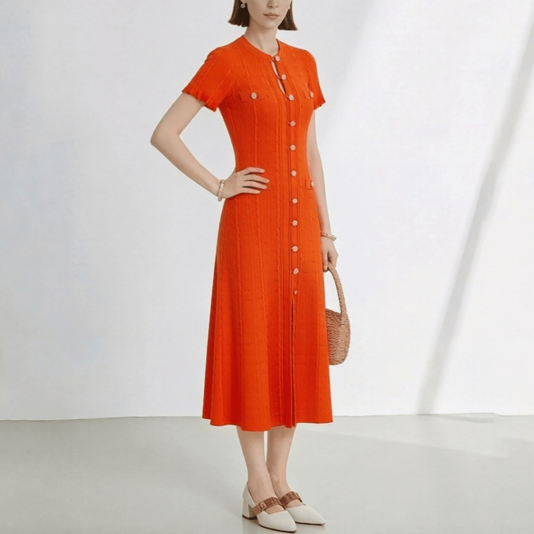 SOERA Hannelore French V - Neck Knitted Slit Dress - Dress -  Red XS