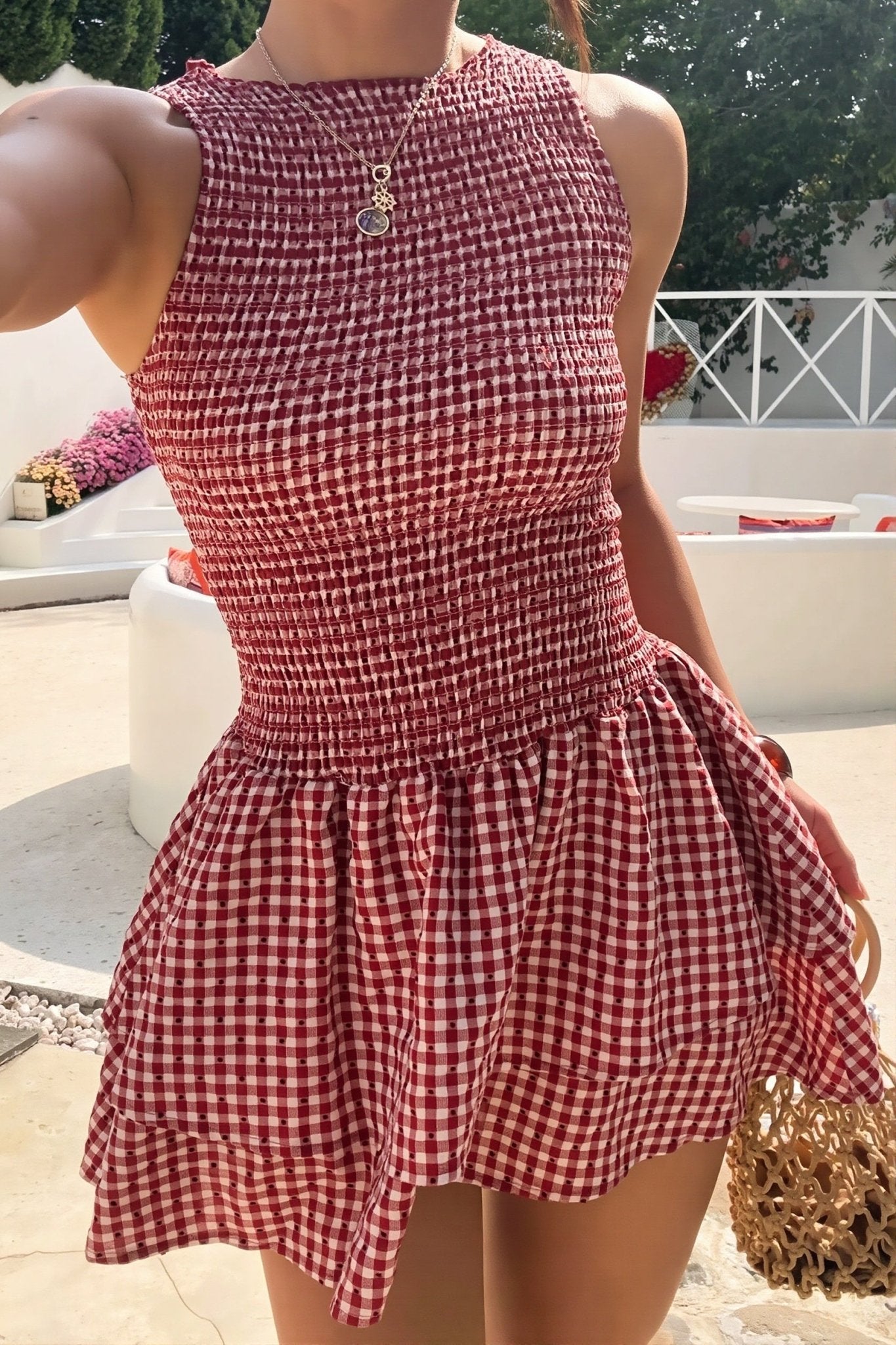 SOERA Hazel Plaid Smocked Mini Dress - Dress - SOERA-258883-RED-S-27843 Red S