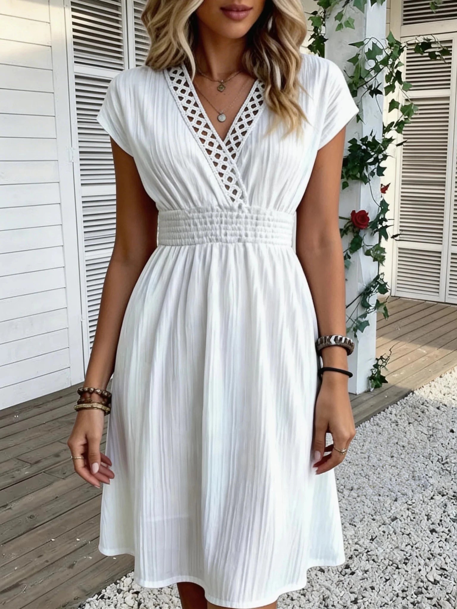 SOERA Ilaria French Lace V - Neck Fitted Dress - Dress -  S