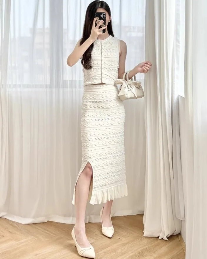 SOERA Isabella Floral Knit Vest & Ruffle Midi Skirt Set - Dress -  Set XS