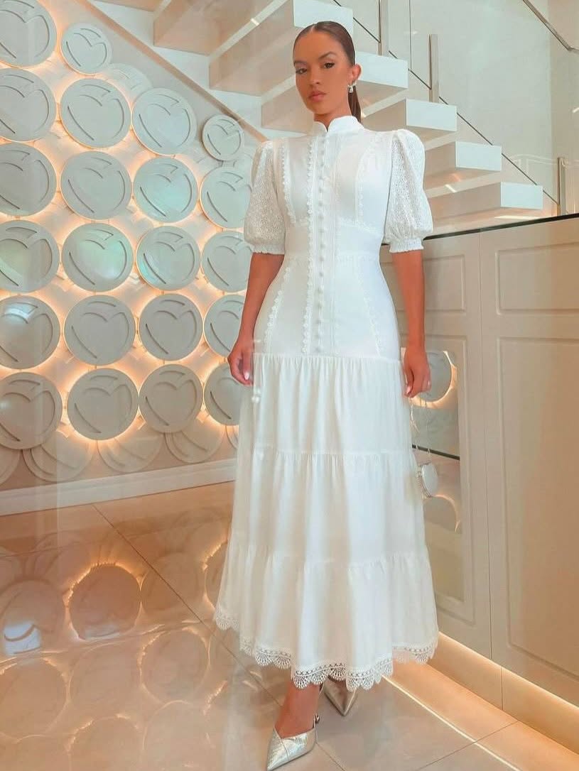 SOERA Isabelle Eyelet Lace Puff Sleeves Midi Dress - Dress - SOERA-364163-DEF-OS-16293 White M