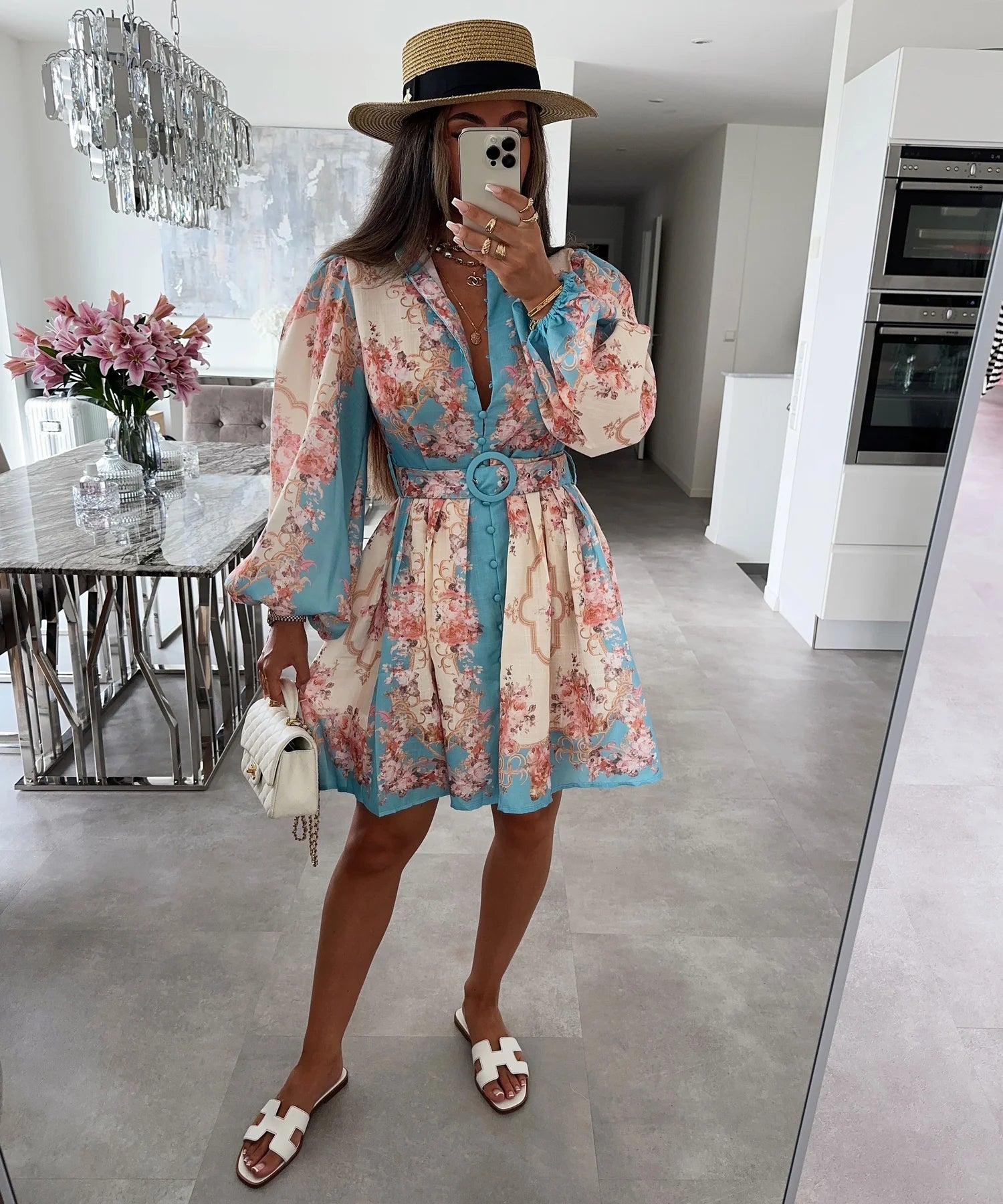 SOERA Petunia Belted Floral Midi Dress - Dress -  Blue M