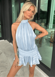 Lola vestido mini às riscas halter com costas abertas