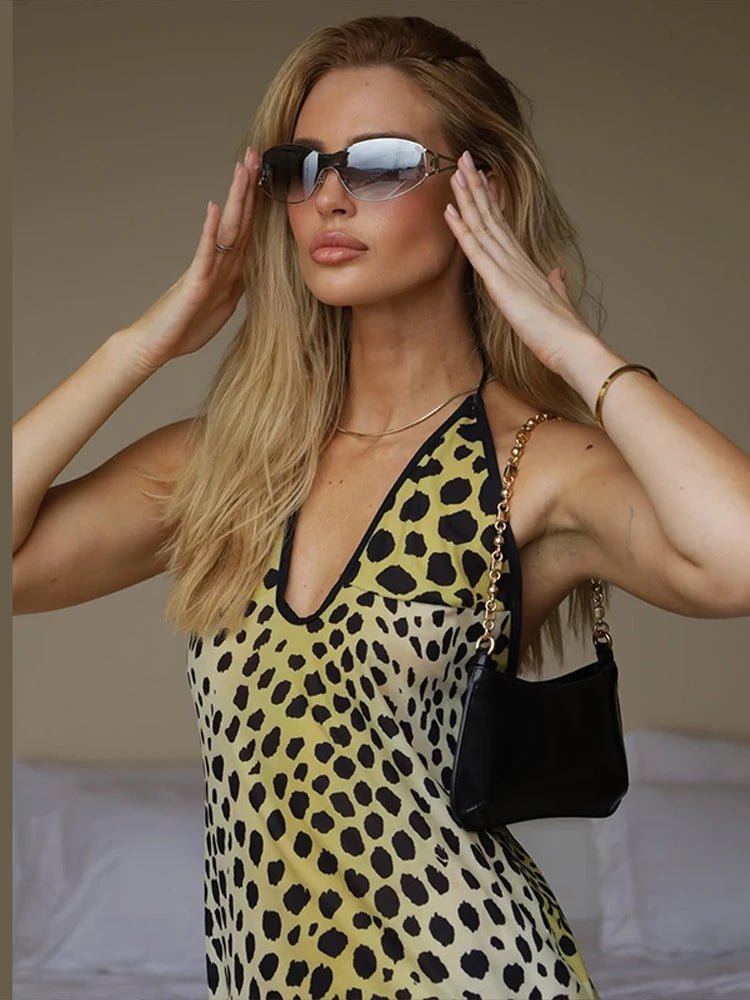 SOERA Sophia Leopard Print Halter Maxi Dress - Dress - SOERA-017603-YEL-M-96099 M