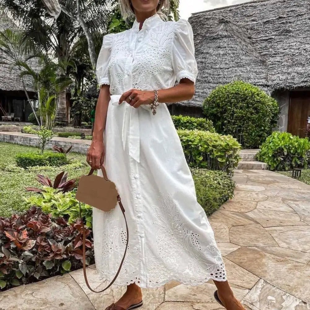 SOERA Theresa Embroidered Lace - Up Maxi Dress - Dress -  White M