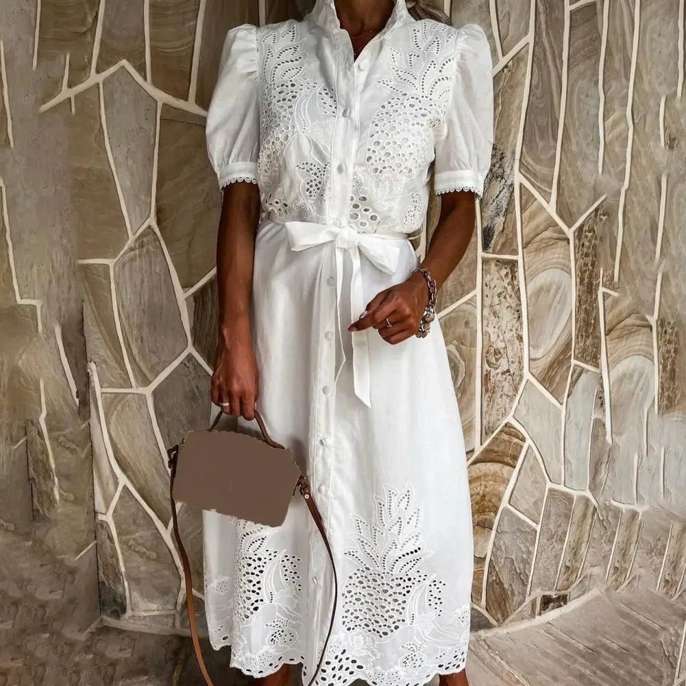 SOERA Theresa Embroidered Lace - Up Maxi Dress - Dress -  White S