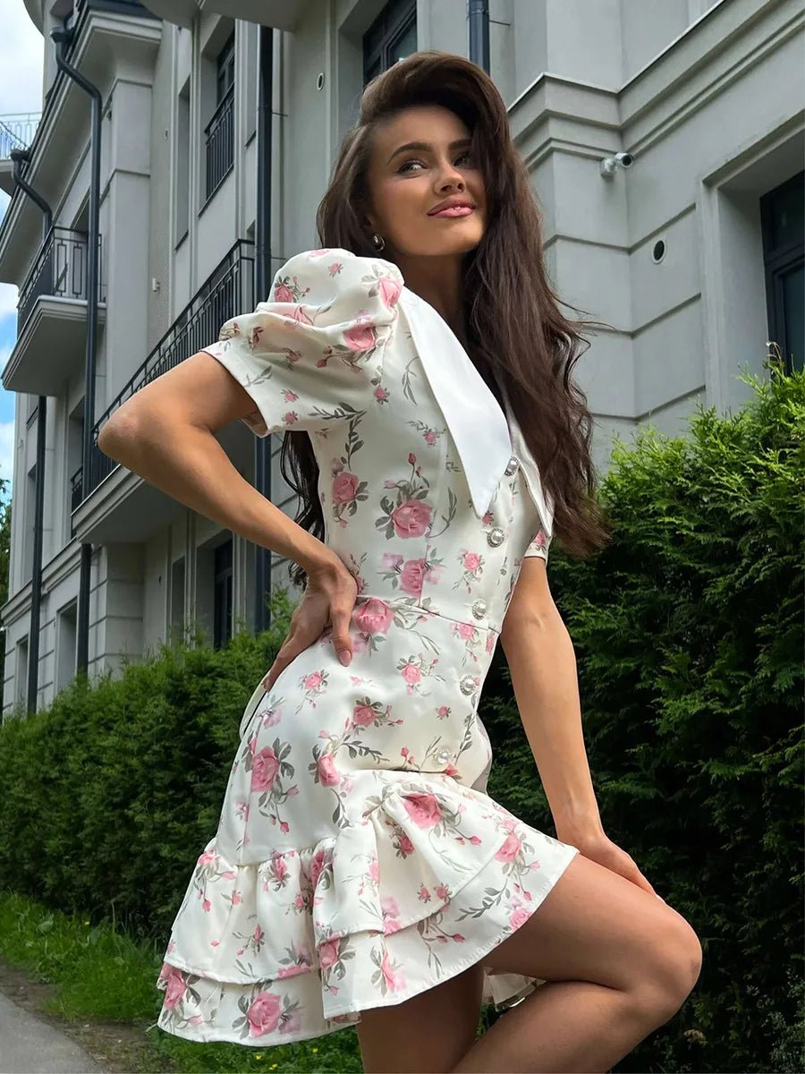 SOERA Andromeda Floral Puff Sleeve Mini Dress - Dresses -  White S