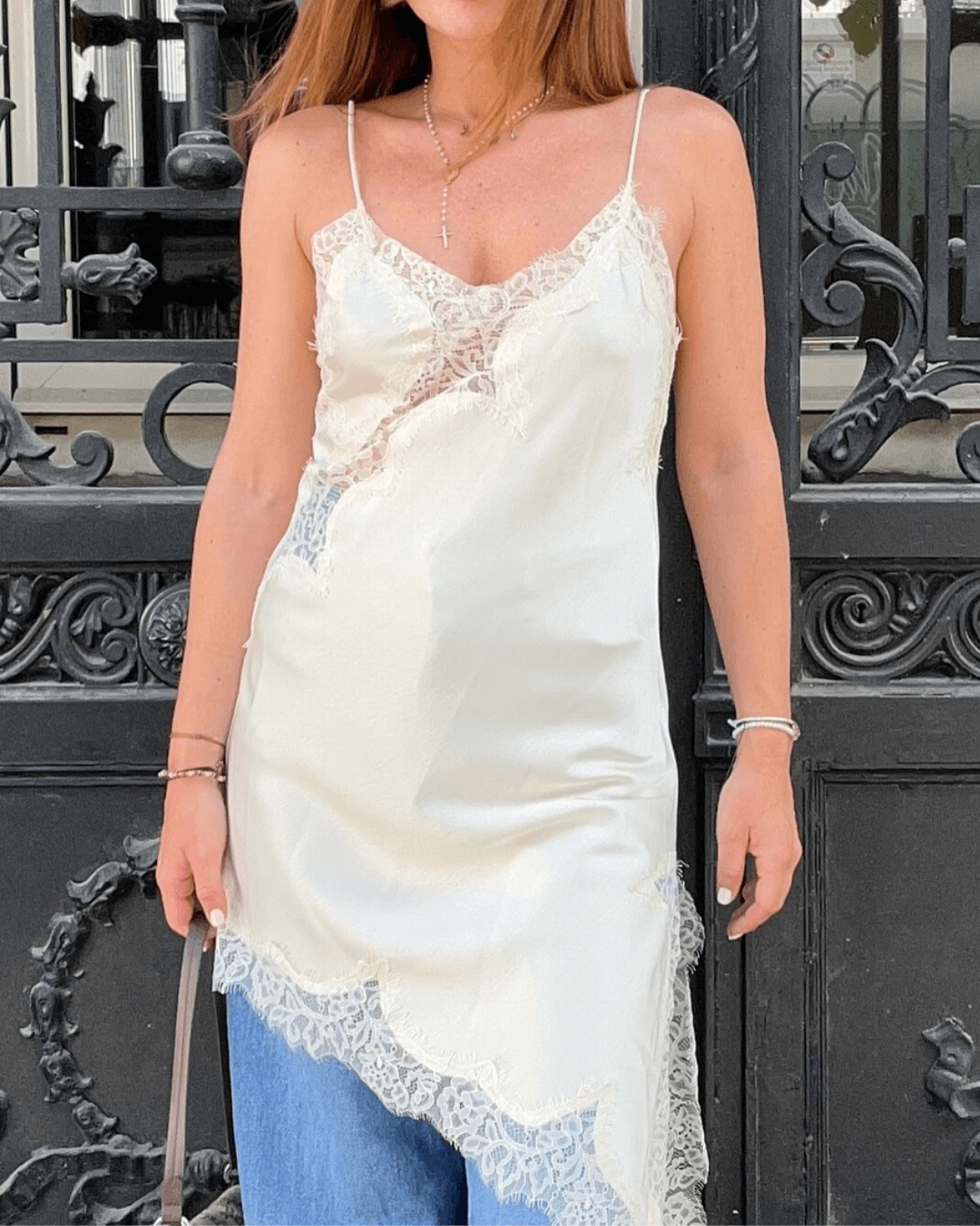 SOERA Arah Asymmetric Satin Lace Midi Dress - Dresses - XO1760544073336597817 White XS