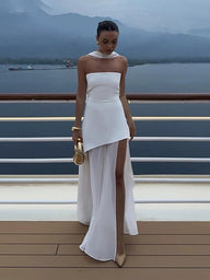 Vestido maxi Beatrice con corsé palabra de honor