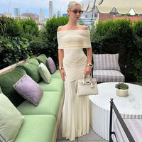 Vestido maxi franzido de dupla camada Bella
