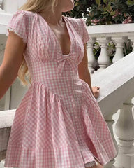 Vestido mini Brittany de cuadros con volantes