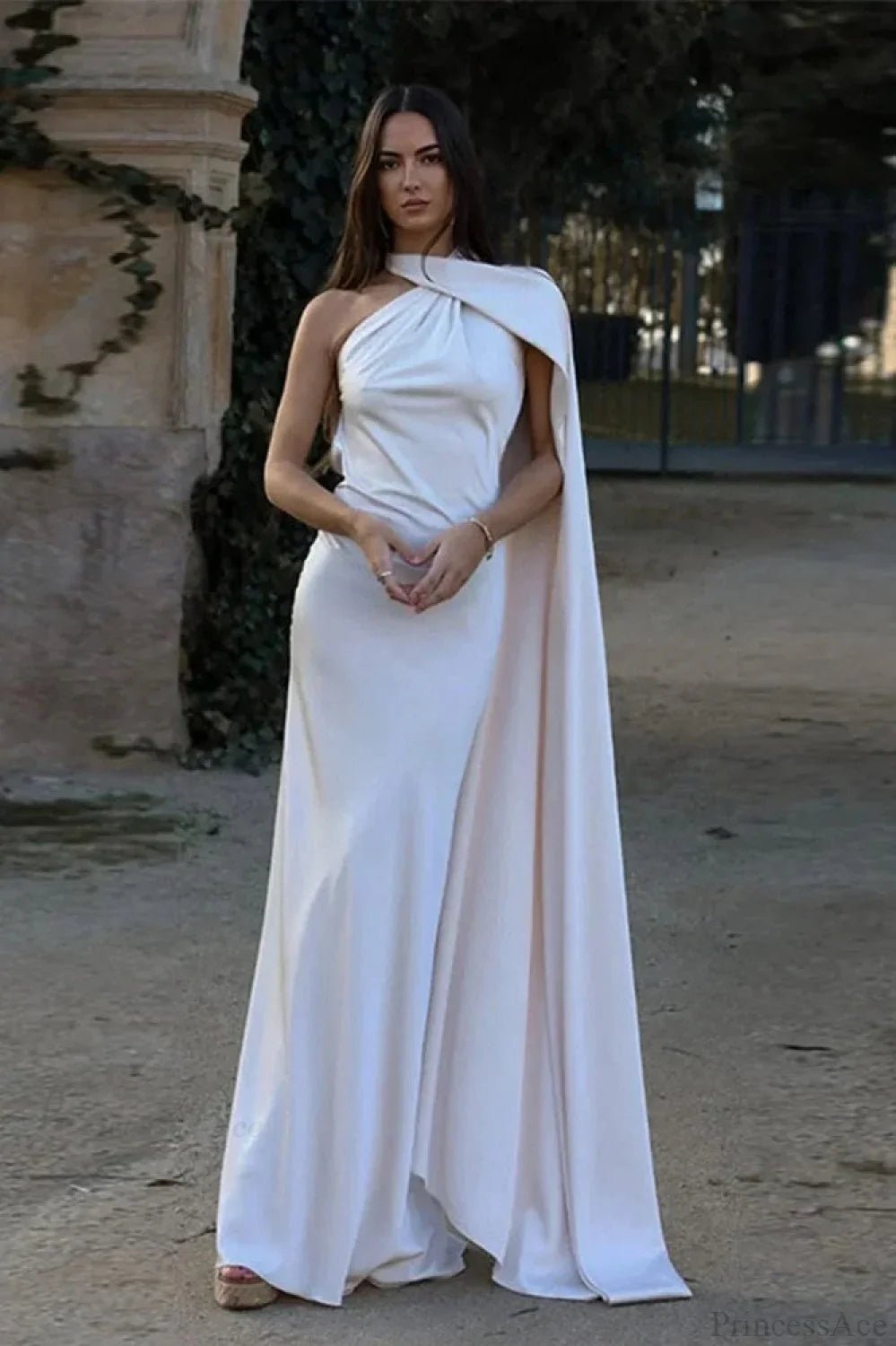Celeste vestido halter elegante em cetim
