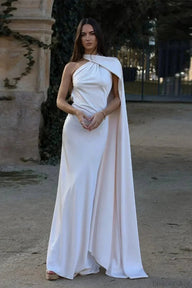 Celeste vestido halter elegante em cetim