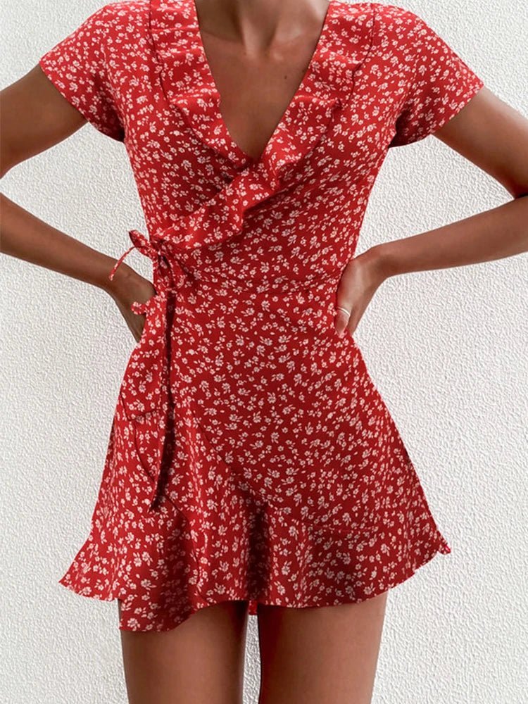 SOERA Celeste Floral V-Neck A-Line Mini Dress - Dresses -  Red M
