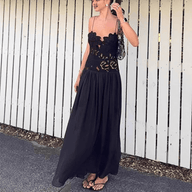 Vestido de noche halter de encaje y malla Celeste