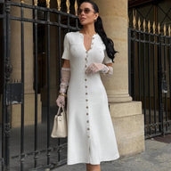 Vestido de punto canalé Celeste con botones frontales