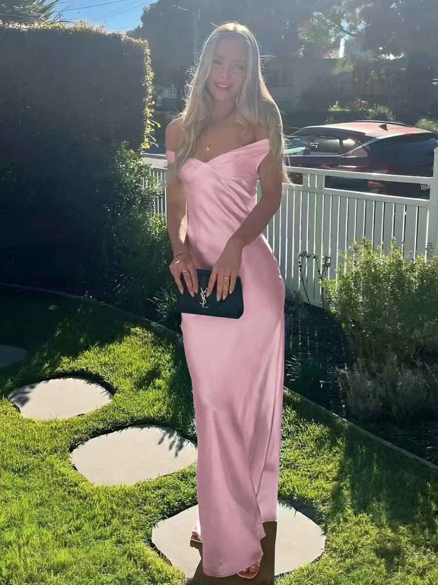 SOERA Clea Satin Off the Shoulder Maxi Dress - Dresses -  Pink XS