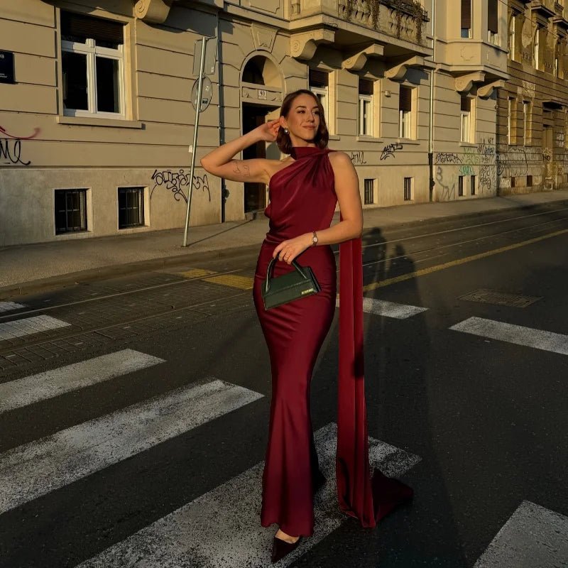 SOERA Demetra Satin Halter Backless Evening Gown - Dresses -  Red S