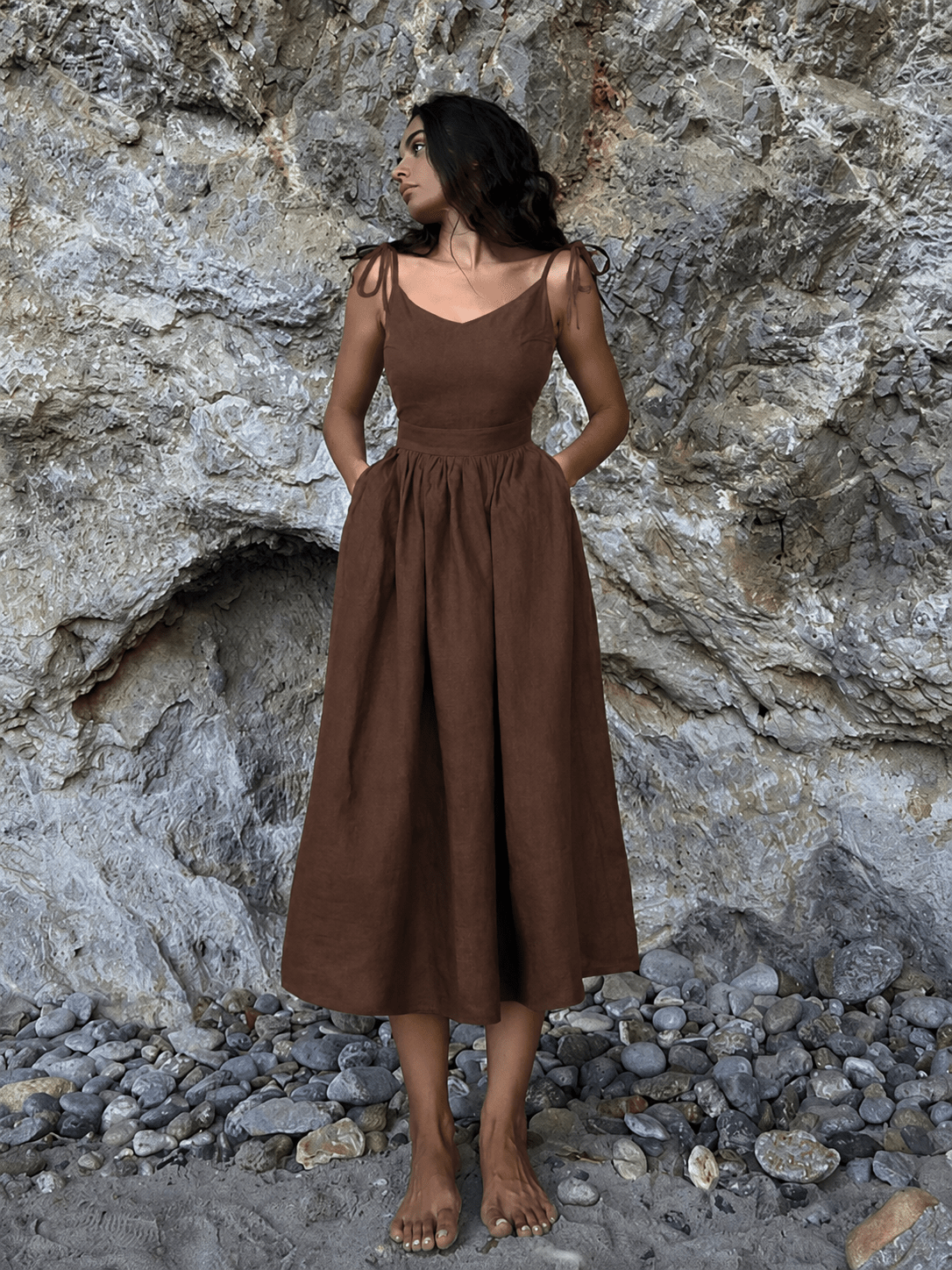 SOERA Elisabeta Backless Tie-Strap Midi Dress - Dresses - SOERA-716291-BRO-S-22307 Brown S
