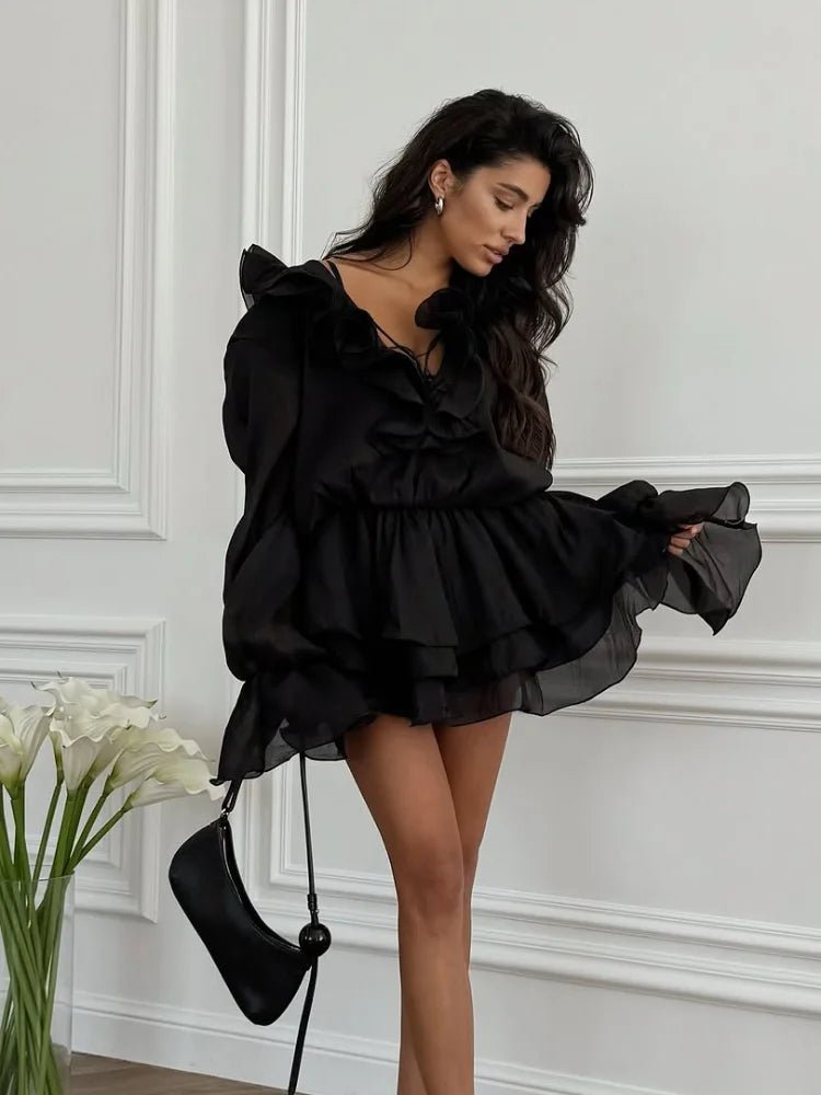 SOERA Fallon Ruffled Mini Dress - Dresses - 1005009623464287-;hl1770793335795434074 Black S