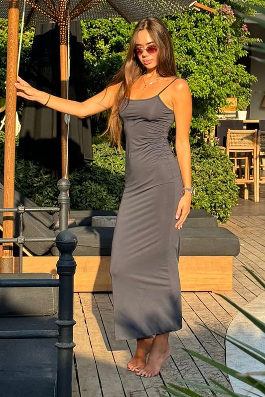 SOERA Janet V Neck Strap Maxi Dress - Dresses -  Gray XS
