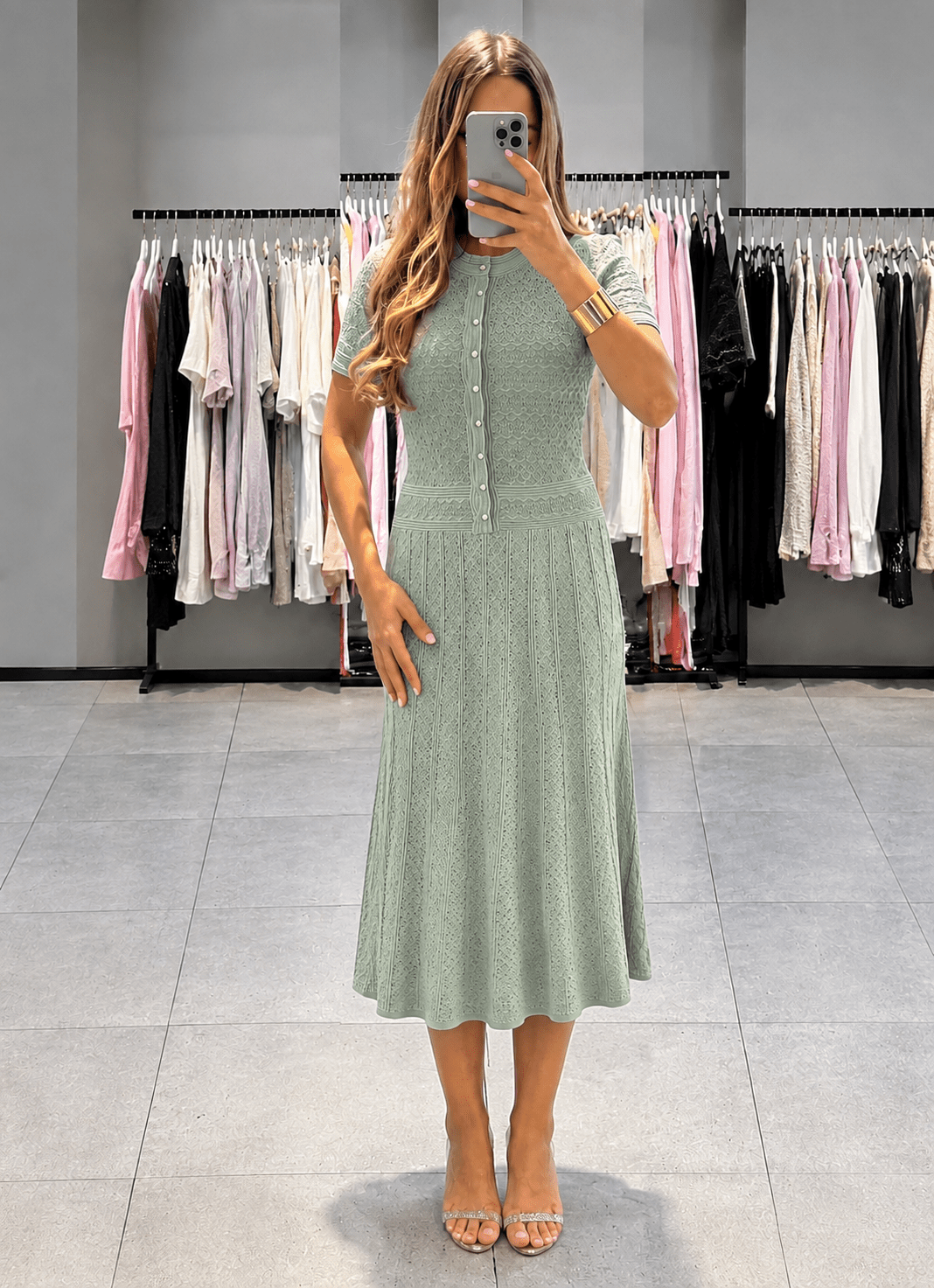 SOERA Nicole Knitted Half-Button Midi Dress - Dresses - SOERA-369283-MIN-XS-91331 Mint Green XS