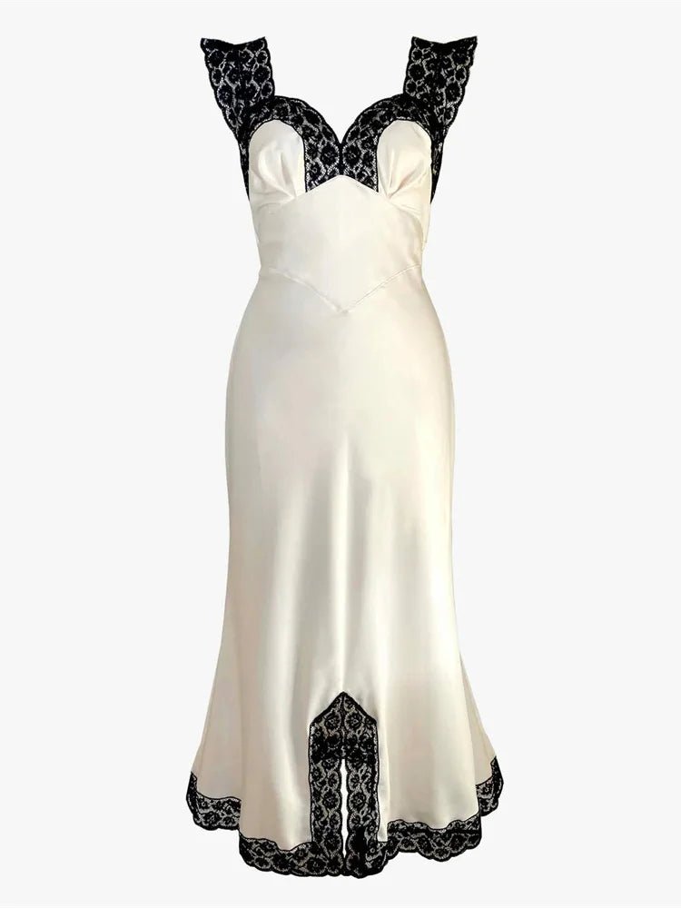 SOERA Joanna Satin Lace Long Dress - Dresses - 1005009954790316-;vT1775118759074241593 Black White S