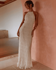 Vestido Maxi Leslie Sem Costas com Textura Esculpida