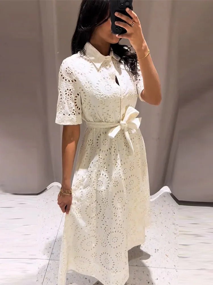 SOERA Merida Embroidered Belted Midi Dress - Dresses -  White XS