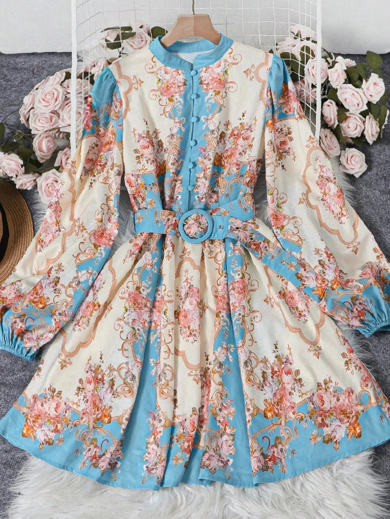 SOERA Petunia Belted Floral Midi Dress - Dresses -  Blue S
