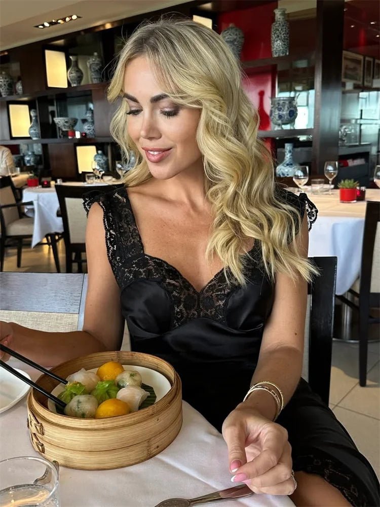 SOERA Piper Satin Lace Maxi Dress - Dresses - 1005009954790316-;cN1774621553234377019 Black L