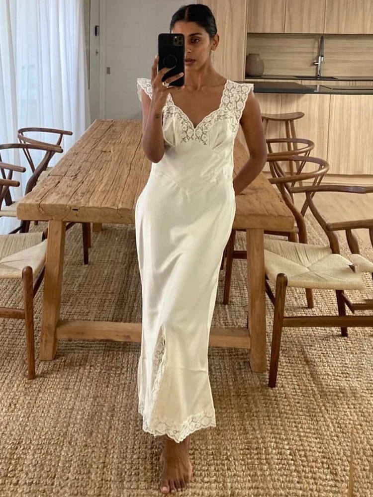 SOERA Piper Satin Lace Maxi Dress - Dresses - 1005009954790316-;VF1774621553238192025 White S