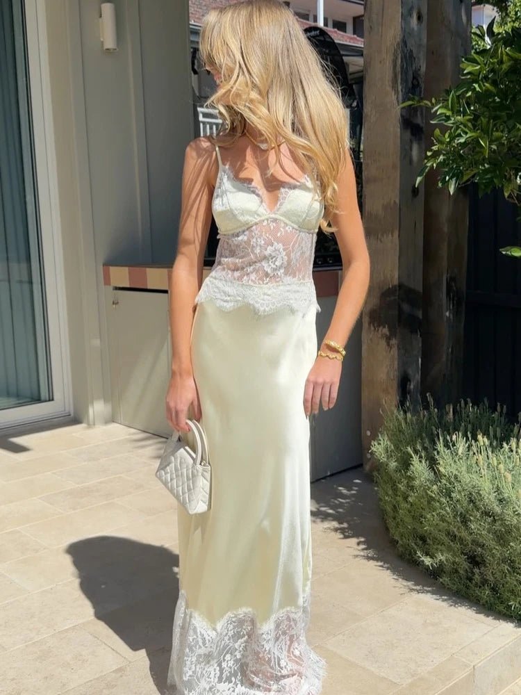 SOERA Lora Off - Shoulder Lace Satin Dress - Evening Dresses - 1005011697188415-;QM1775118758999294352 Yellow S