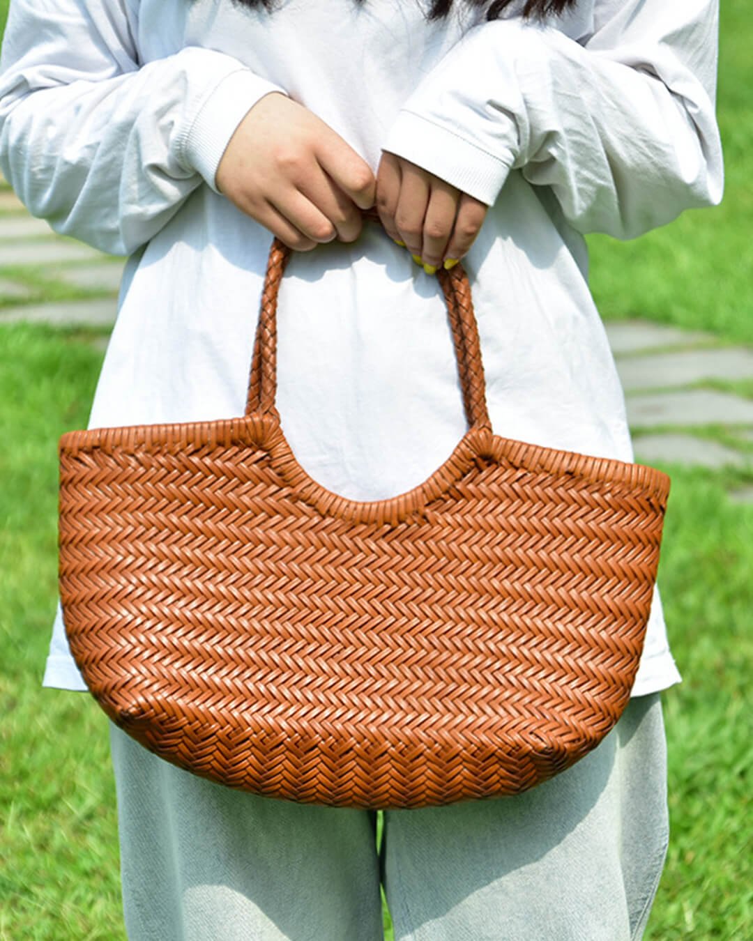 SOERA Bianca Handwoven Leather Tote Bag - Handbags -  Brown Large