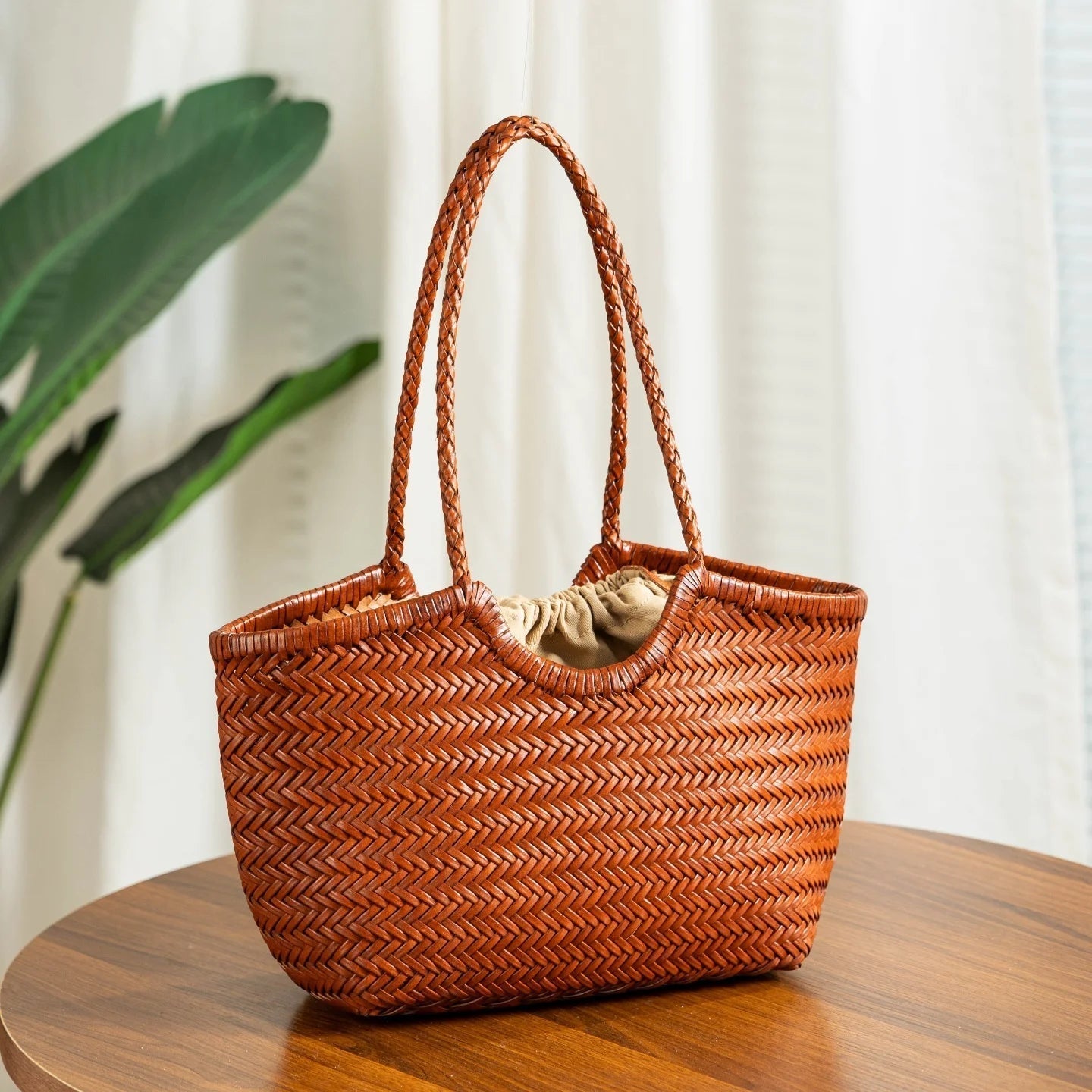 SOERA Bianca Handwoven Leather Tote Bag - Handbags -  Green Small