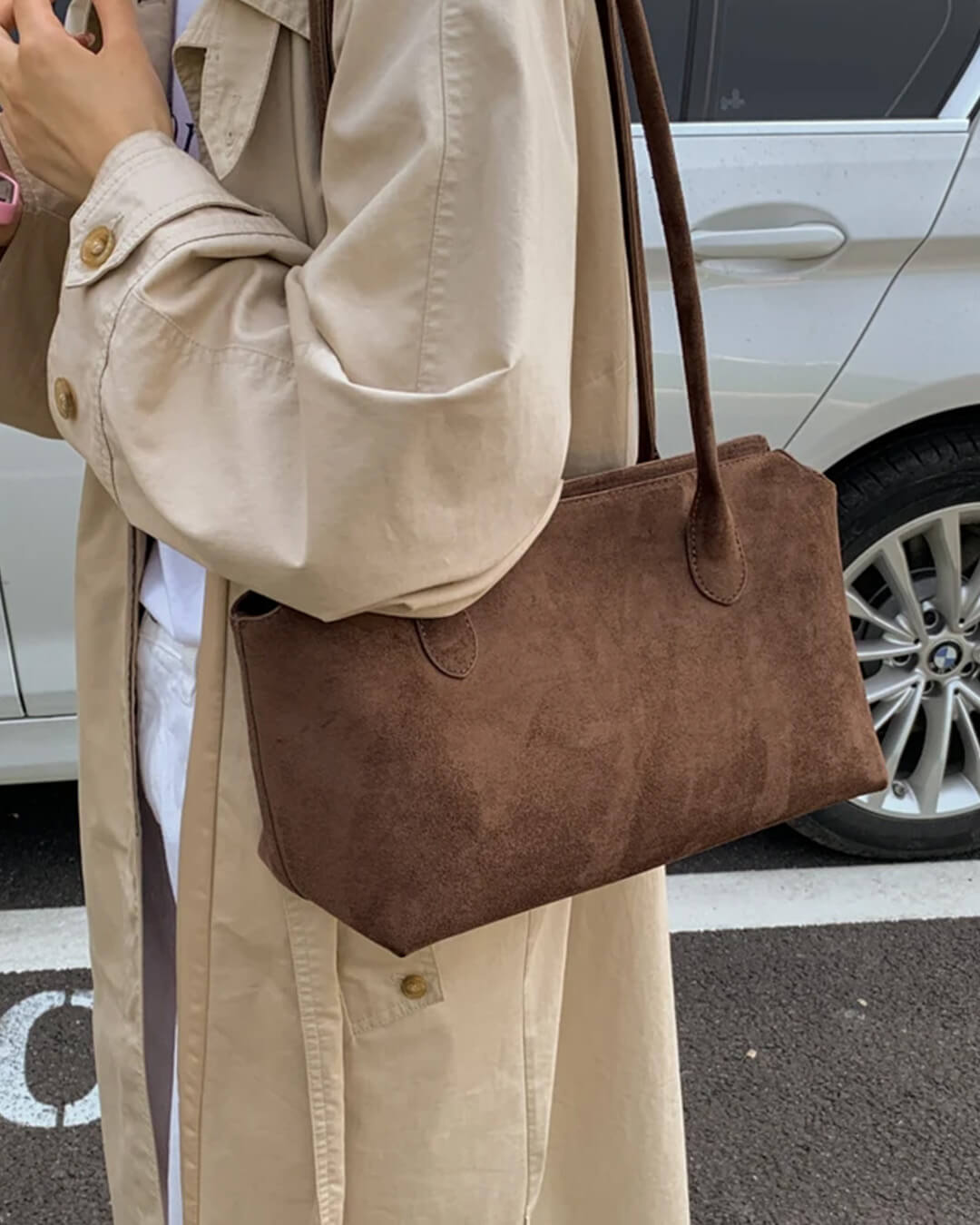 SOERA Claudine Faux Suede Shoulder Bag - for image editing - Handbags - 1005010148488406-;lR1775590141467542924 Coffee One Size