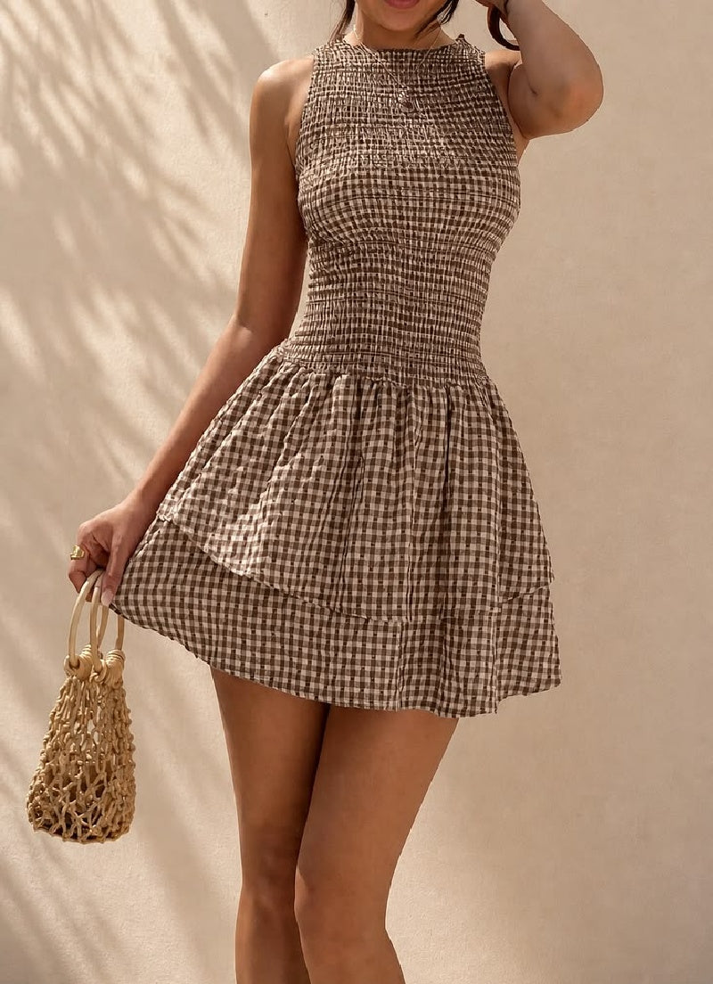 Minivestido Hazel de cuadros con fruncido