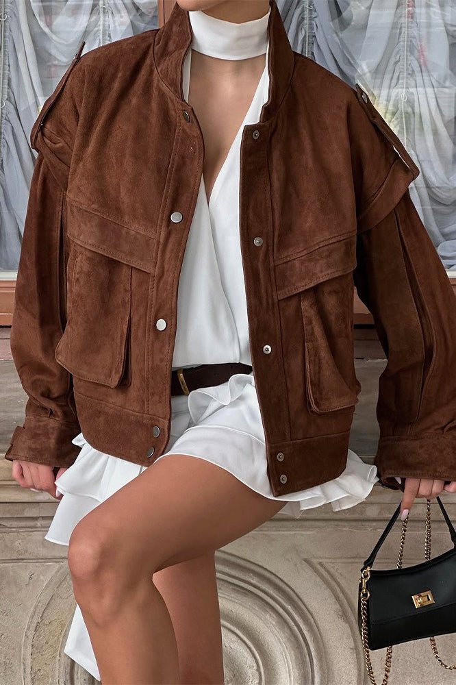 SOERA Mila Wide Shoulder Suede Jacket - Jacket - SOERA-278211-L-BROWN-37283 Brown L