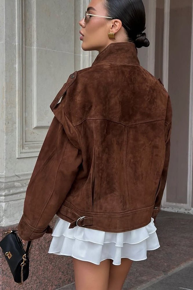 SOERA Mila Wide Shoulder Suede Jacket - Jacket - SOERA-278211-S-BROWN-71747 Brown S