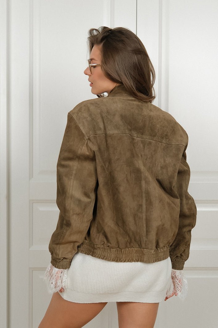 SOERA Nina Vintage Khaki Suede Jacket - Jacket - SOERA-420483-KHA-S-63203 Brown S
