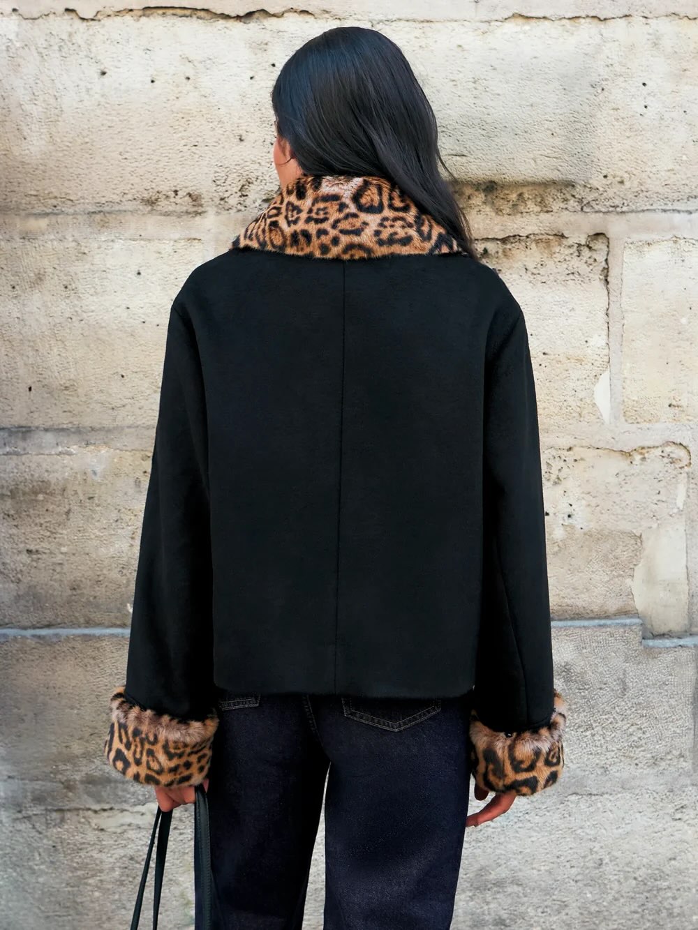 SOERA Anne Leopard Faux Fur Trim Button-Up Jacket - Jacket - SOERA-763971-BLA-M-33763 Black M