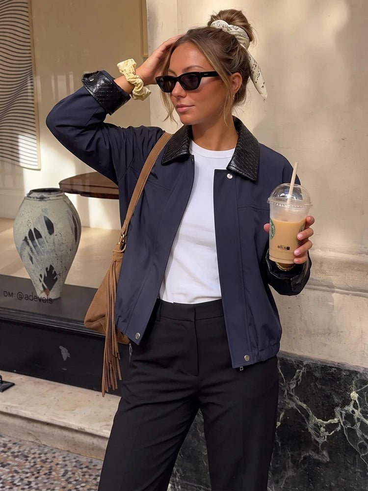 SOERA Olivia Contrast Collar Bomber Jacket - Jacket - SOERA-290755-NAV-S-80803 Navy S
