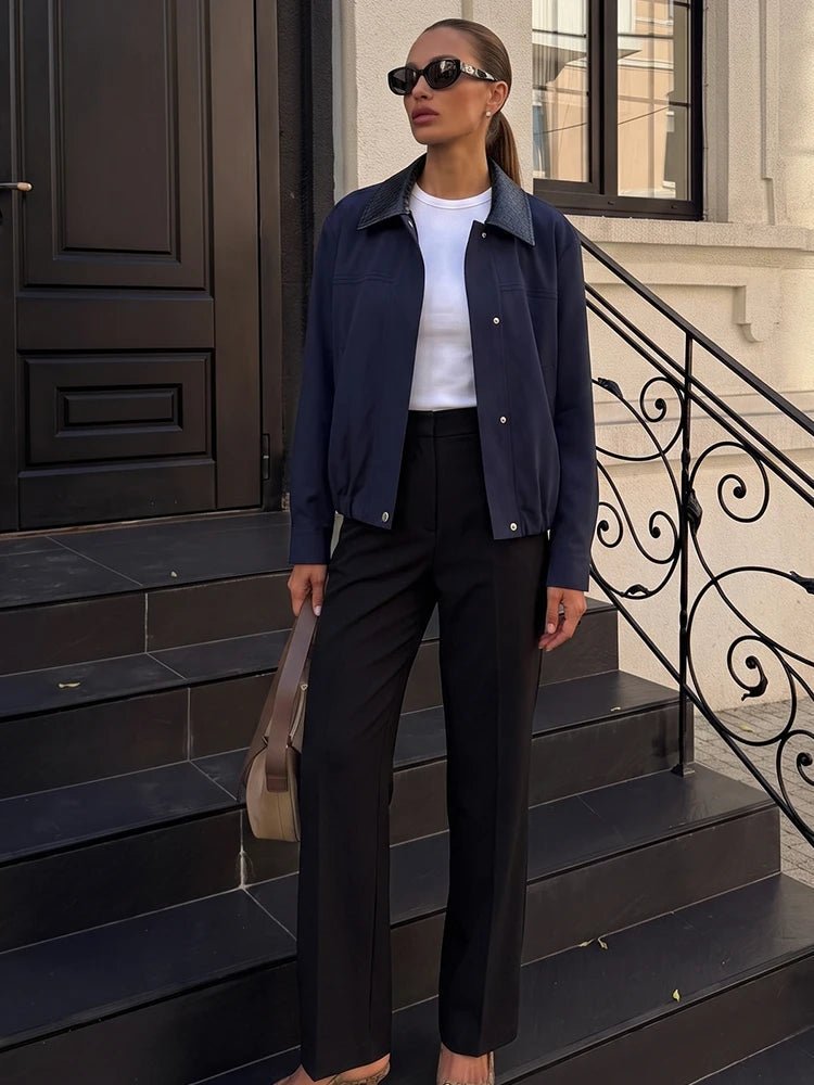 SOERA Olivia Contrast Collar Bomber Jacket - Jacket - SOERA-290755-NAV-XS-48035 Navy XS