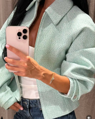 Chaqueta Cortada Sarah en Tweed con Cremallera