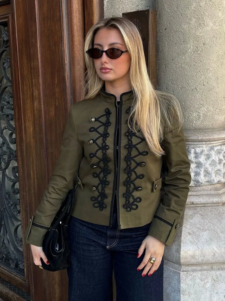 SOERA Becky Rope Knot Buckle Napoleon Jacket - Jackets - 1005011815872576-;uN1775826847912432275 Army Green XS