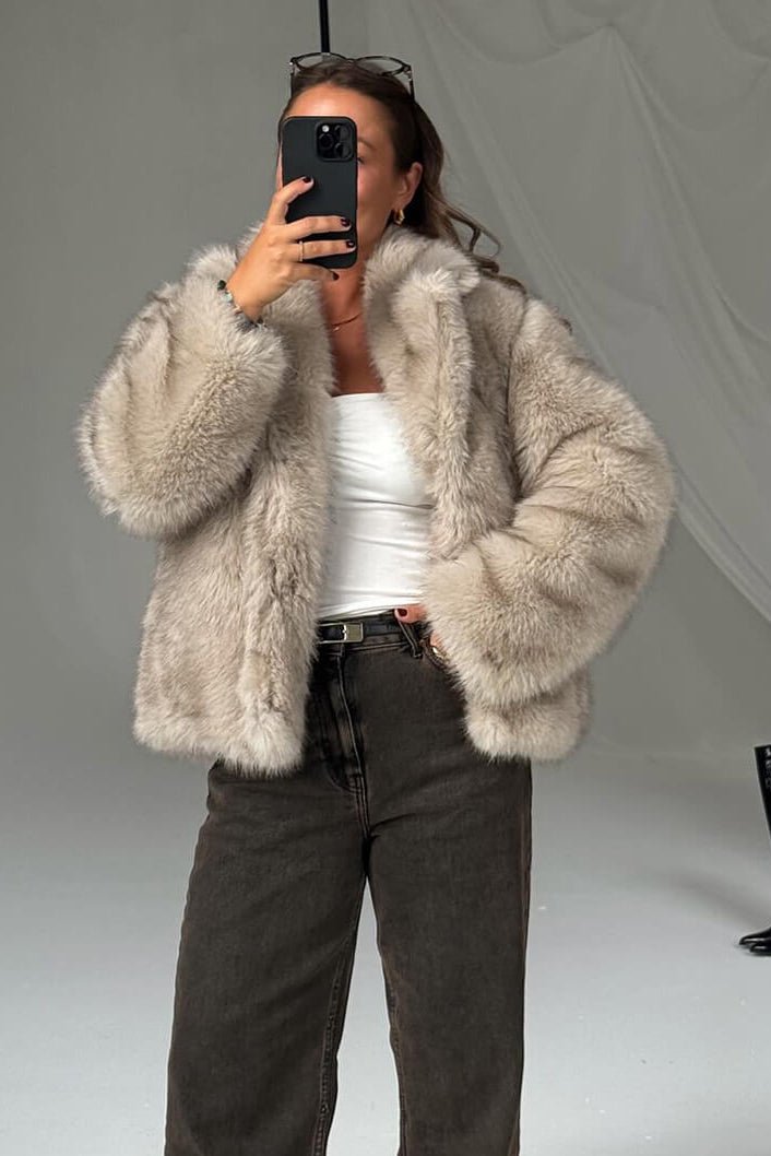 SOERA Darcy Mid - Length Fluffy Jacket - Jackets - 3256809290568356-;wl1763625122521634450 Beige S