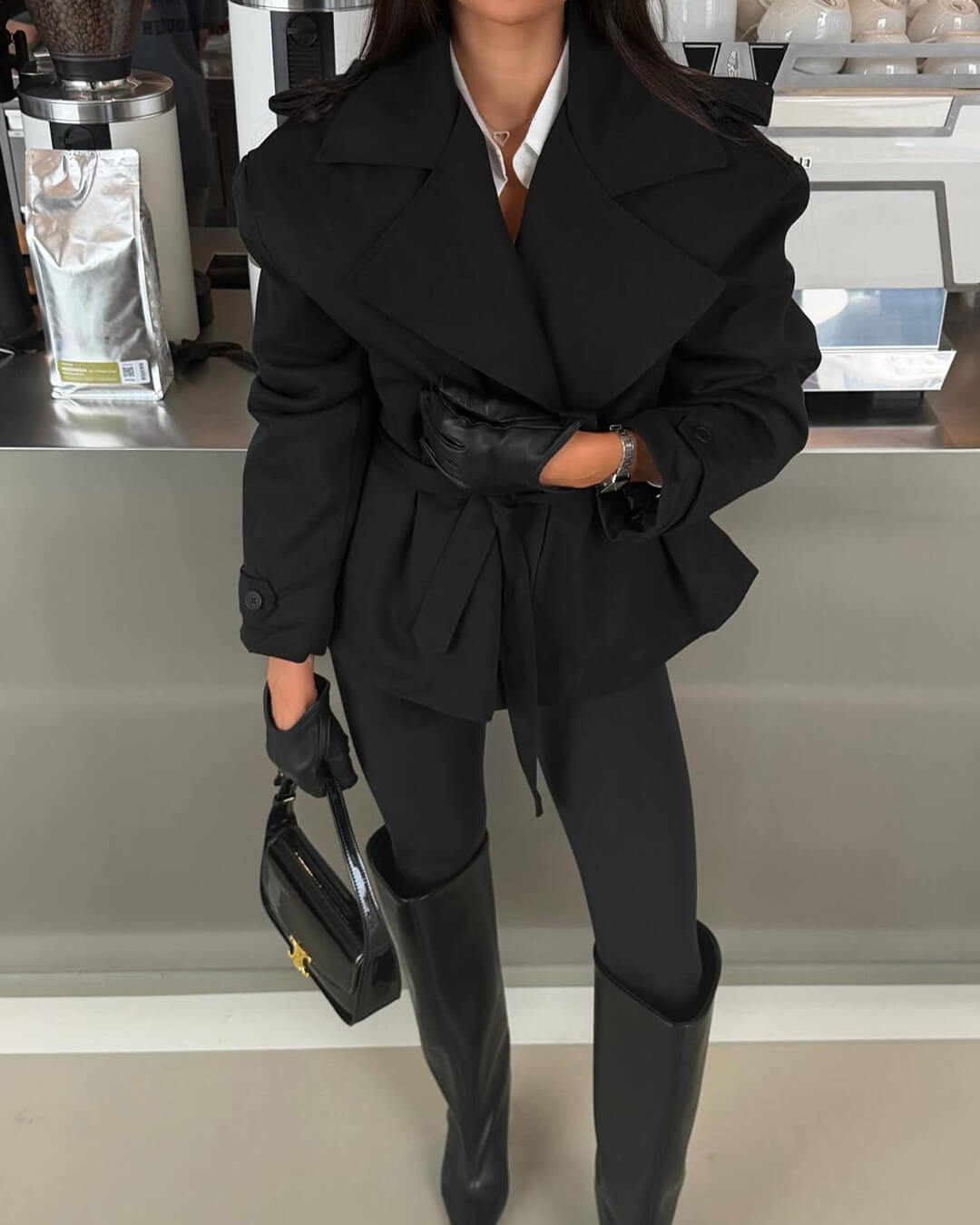 SOERA Dorothy Lace Up Short Trench Coat - Jackets - 1005011800038387-;yN1774869391307029774 Black M