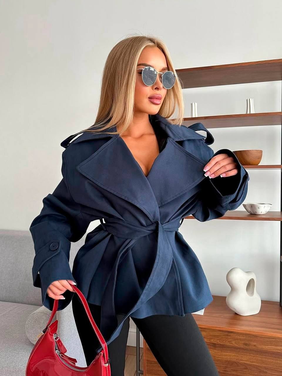 SOERA Dorothy Lace Up Short Trench Coat - Jackets - 1005011800038387-;zM1774869391306746407 Navy S